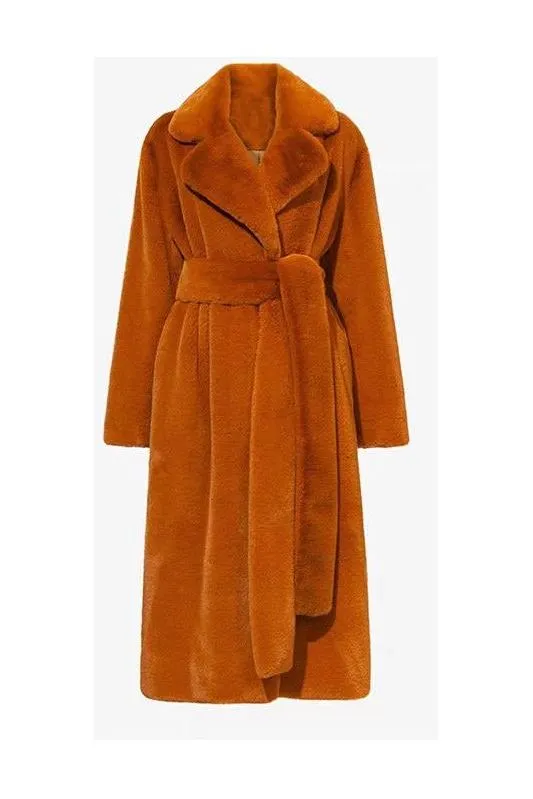 Long imitation rabbit fur coat