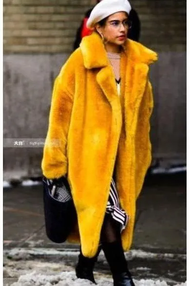 Long imitation rabbit fur coat