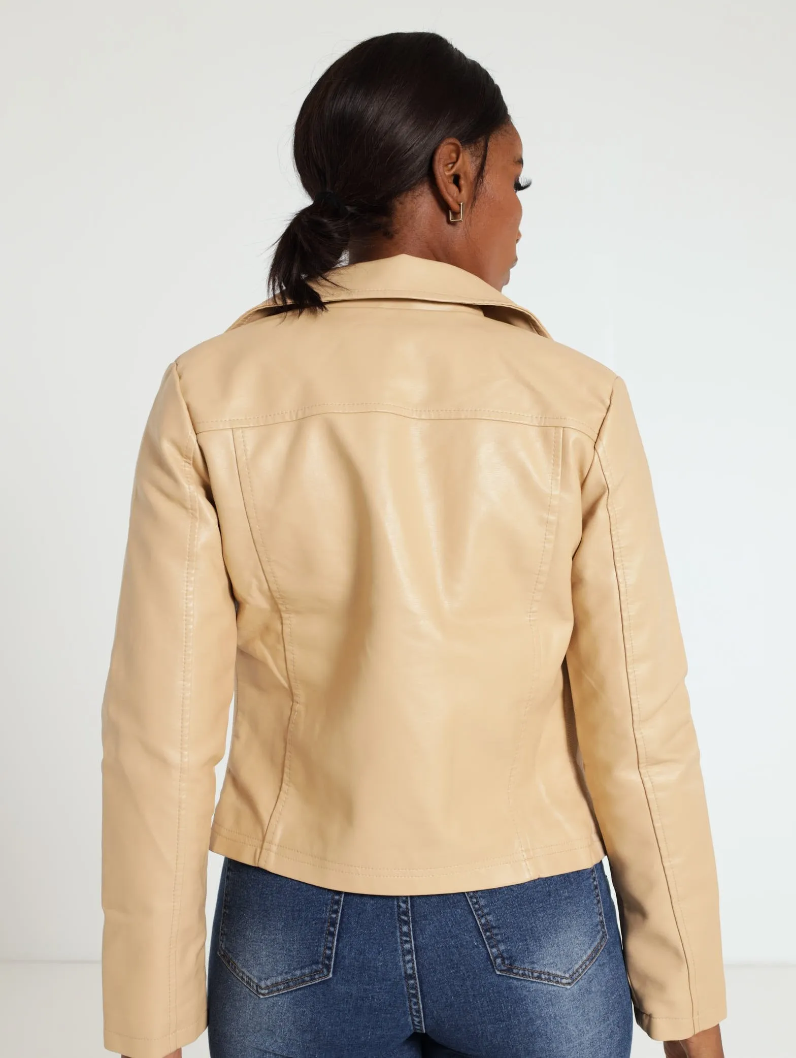 Long Sleeve Biker Jacket - Tan