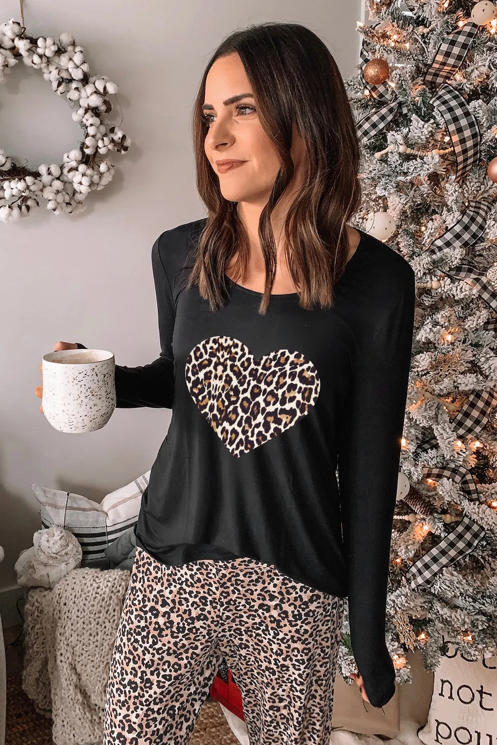 Long Sleeve Top and Leopard Print Pants Lounge Set