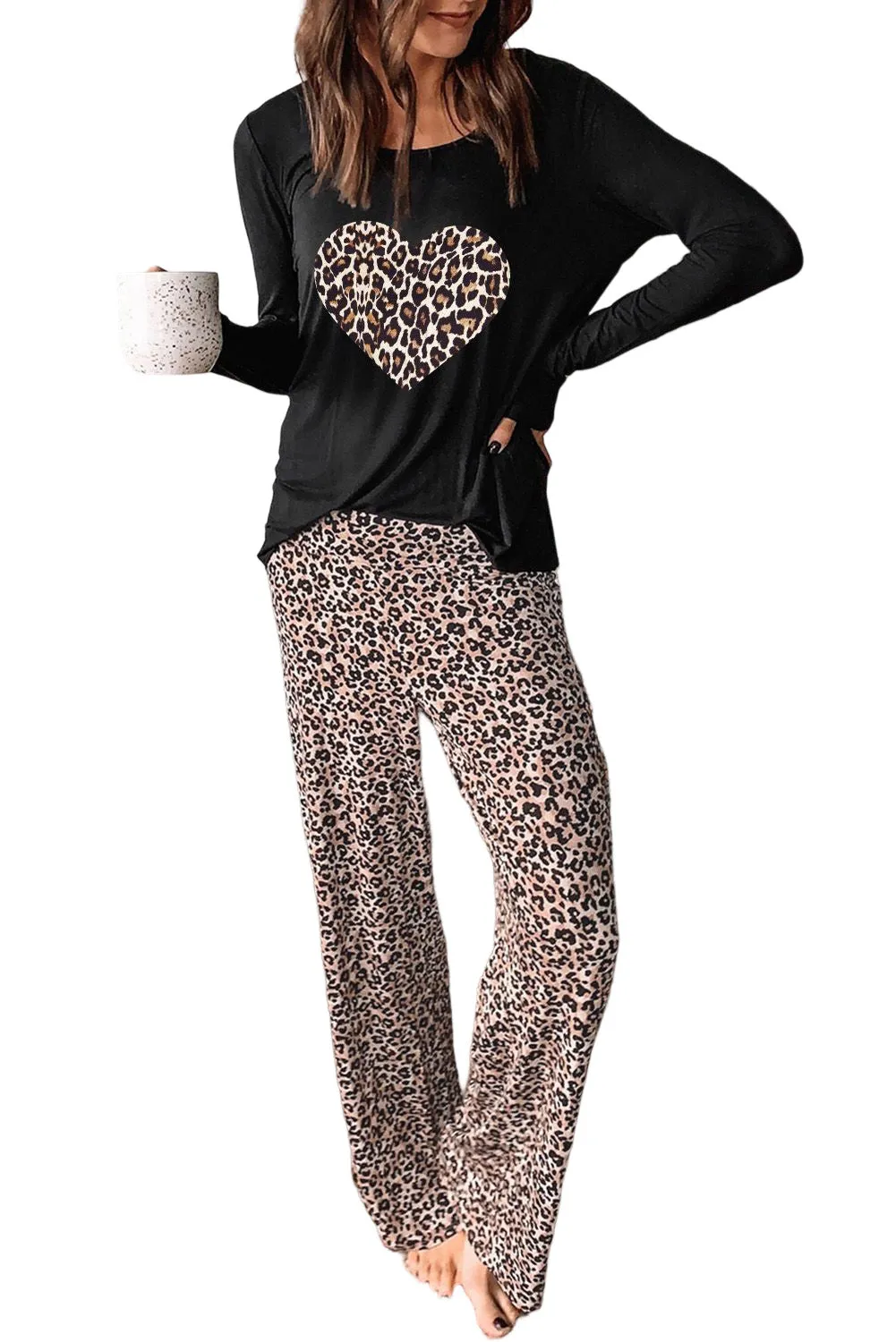 Long Sleeve Top and Leopard Print Pants Lounge Set