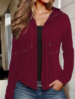 LUNE Women's Zipper Solid Color Drawstring Hooded Long Sleeve Regular Jacket