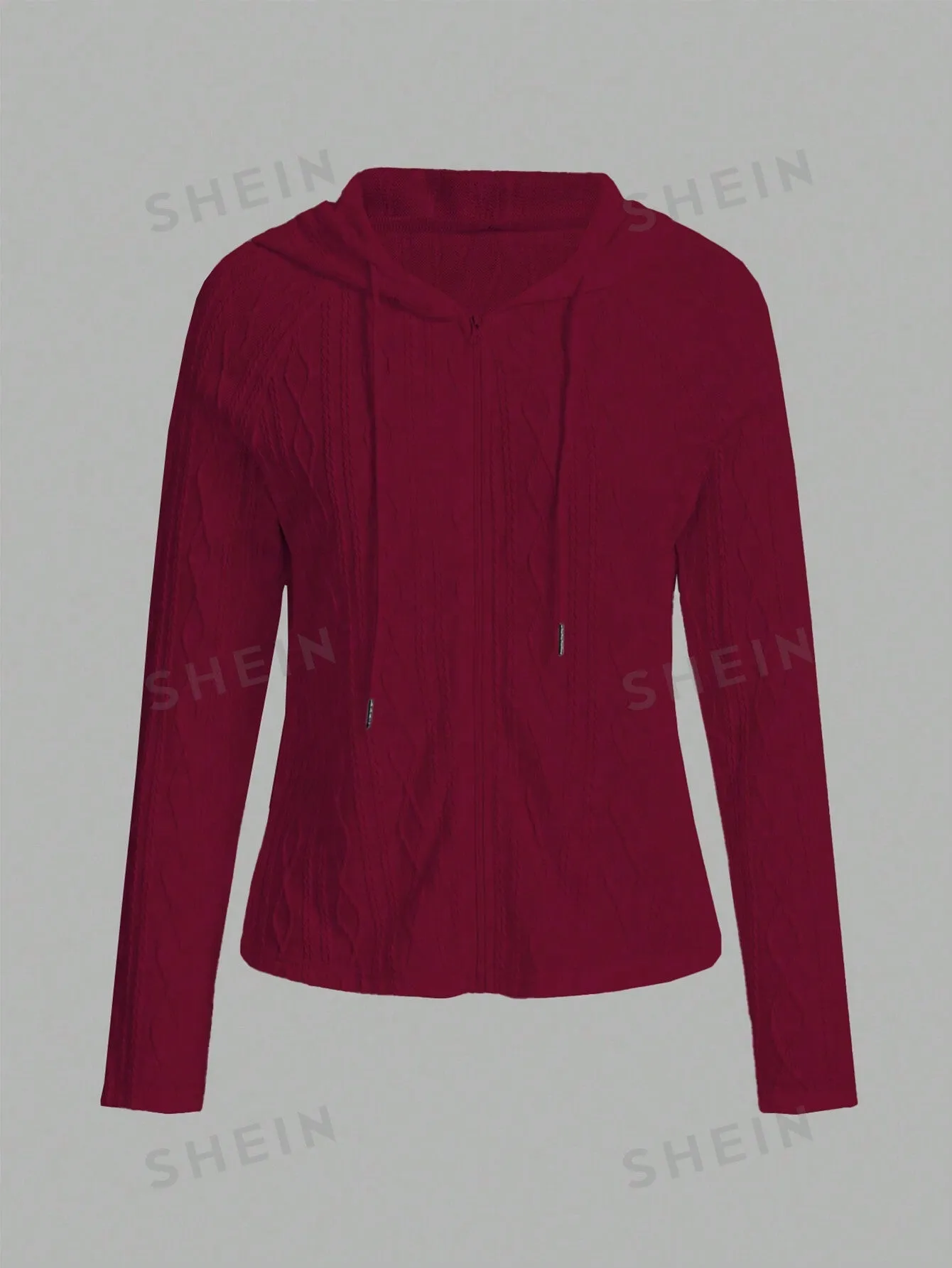 LUNE Women's Zipper Solid Color Drawstring Hooded Long Sleeve Regular Jacket
