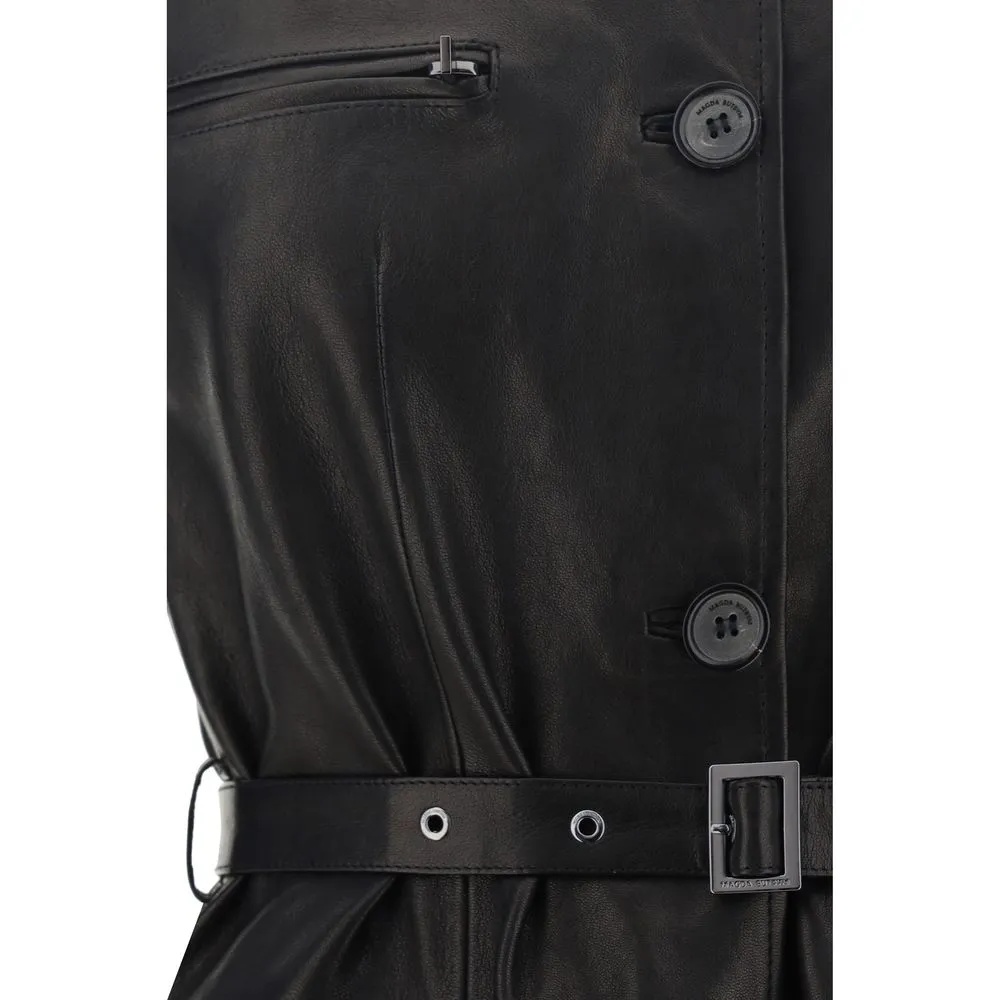Magda Butrym Women Black Vest Leather Belted Pockets Collared Waistcoat Sz IT 40