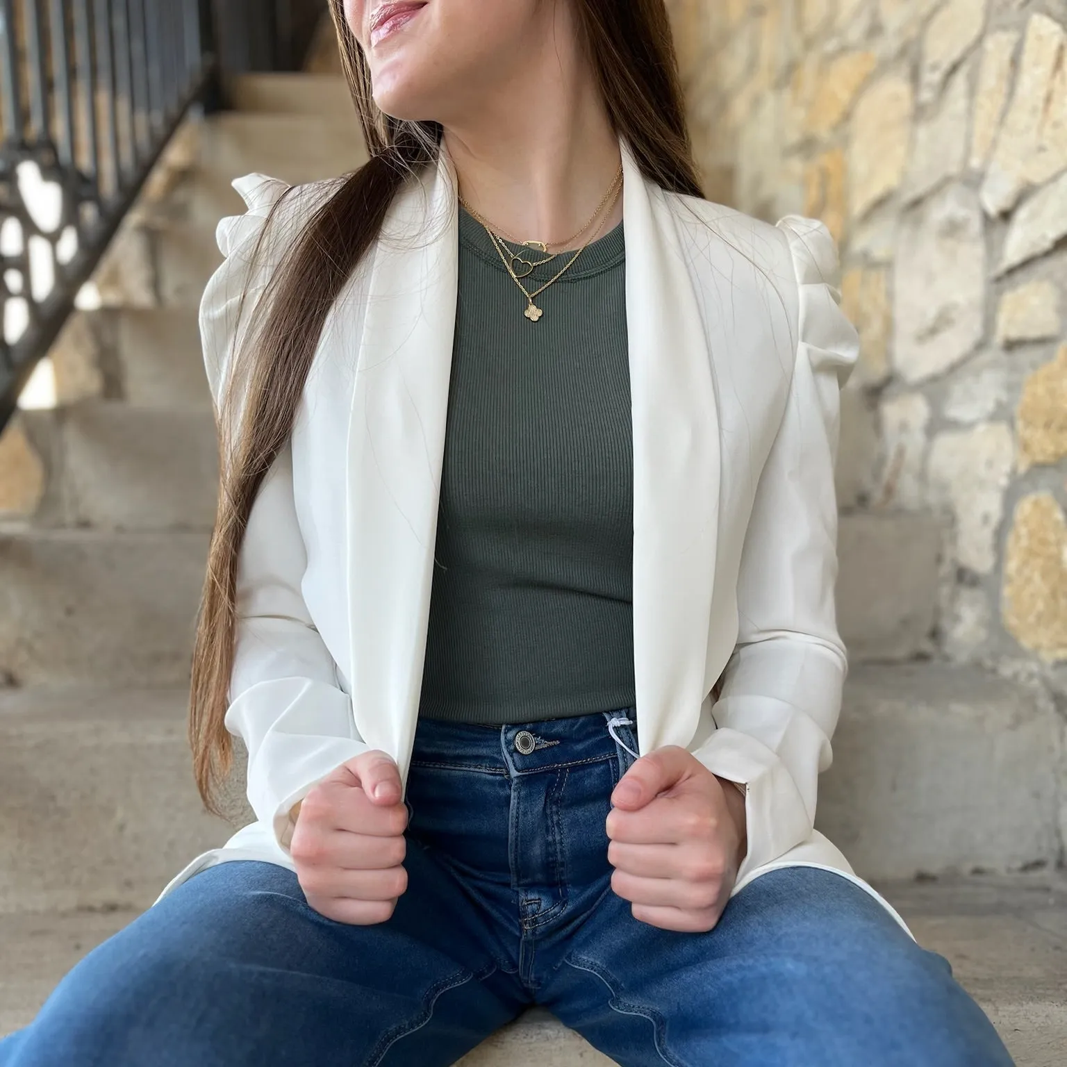 Marley Bubble Shoulder Long Sleeve Solid Blazer