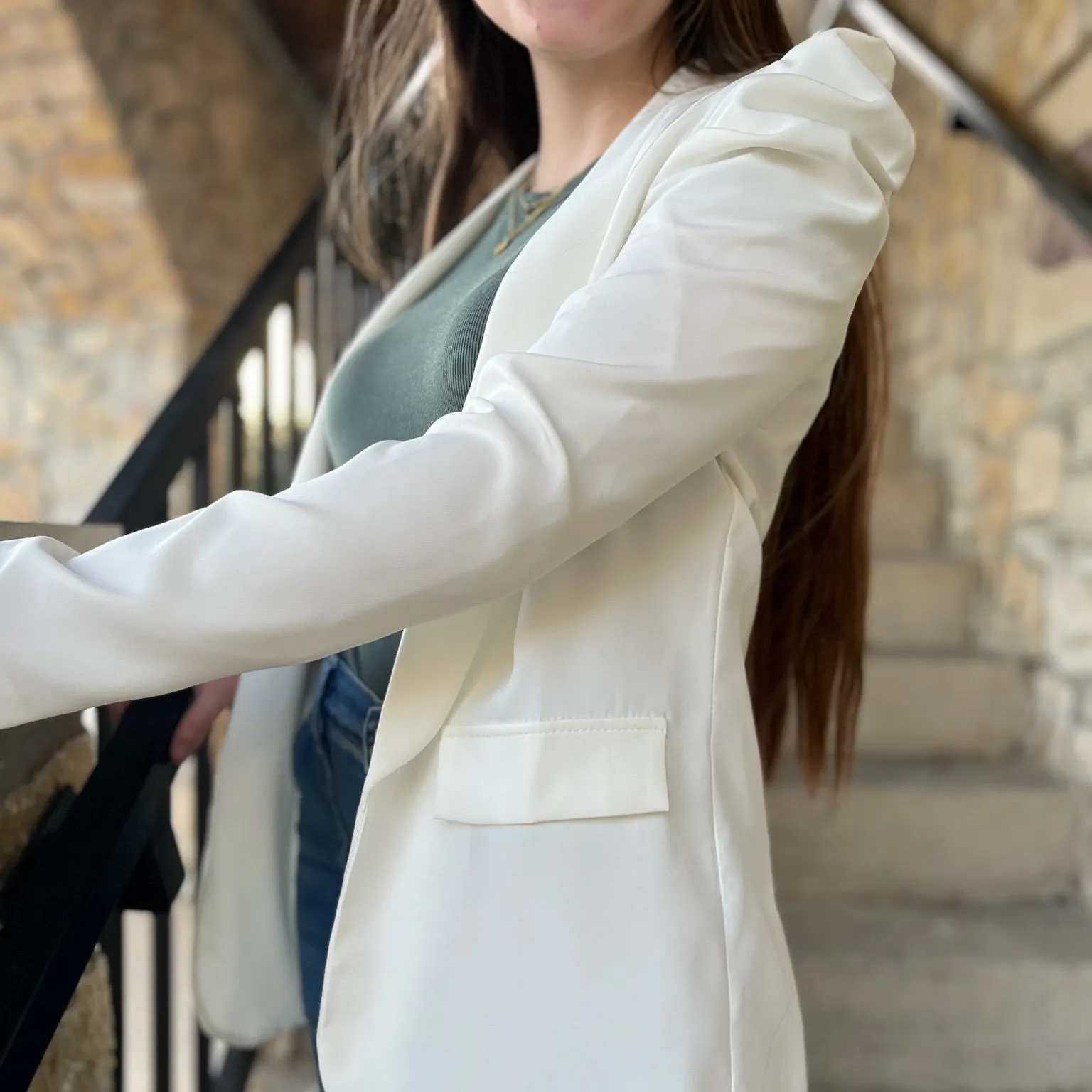 Marley Bubble Shoulder Long Sleeve Solid Blazer