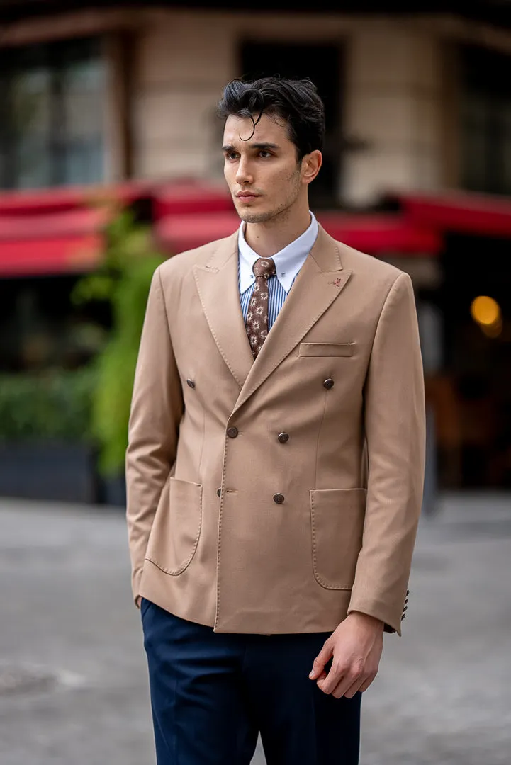 Men's Beige Double Breasted Blazers