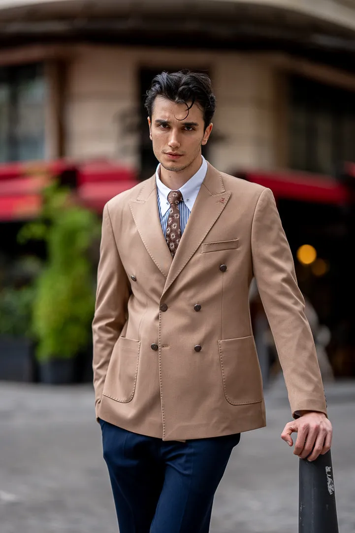 Men's Beige Double Breasted Blazers