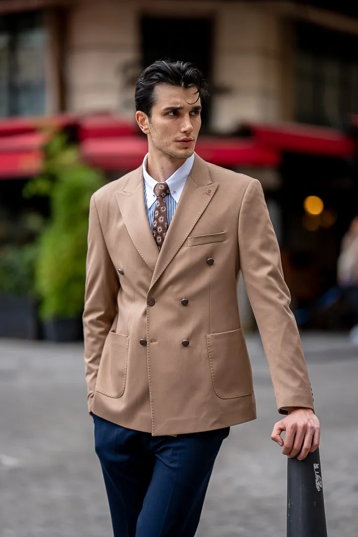 Men's Beige Double Breasted Blazers