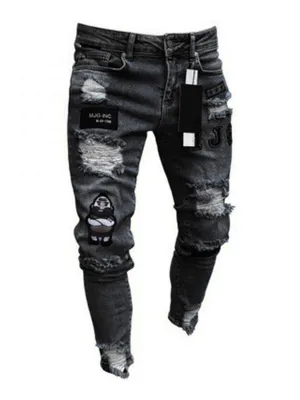 Men's Embroidered Distressed Jeans