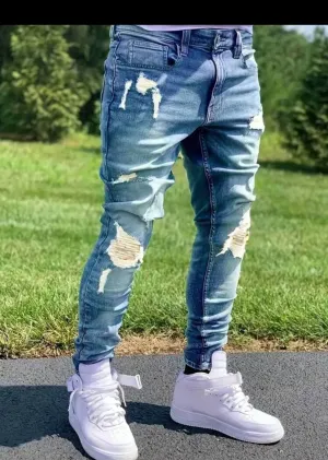 Men's Fashionable Casual Distressed Washed Skinny Fit Jeans