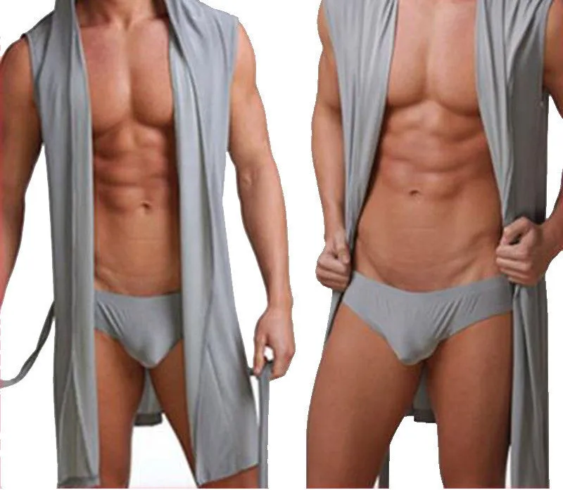 Men's robes comfortable casual bathrobes sleeveless Viscose sexy Hooded robe homewear mens sexy sleepwear lounge clothes