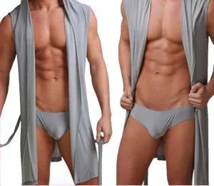 Men's robes comfortable casual bathrobes sleeveless Viscose sexy Hooded robe homewear mens sexy sleepwear lounge clothes