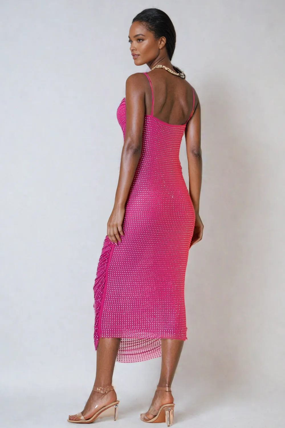 MILLA - DRAPED MIDI DRESS WITH STRASS