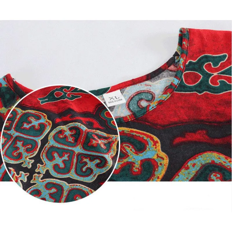 Mom Long-sleeved Retro Home Wear Set Women's Ethnic Floral Printing Pajamas Casual Middle-aged Elderly Large Size Loose Pajamas Two-piece Set