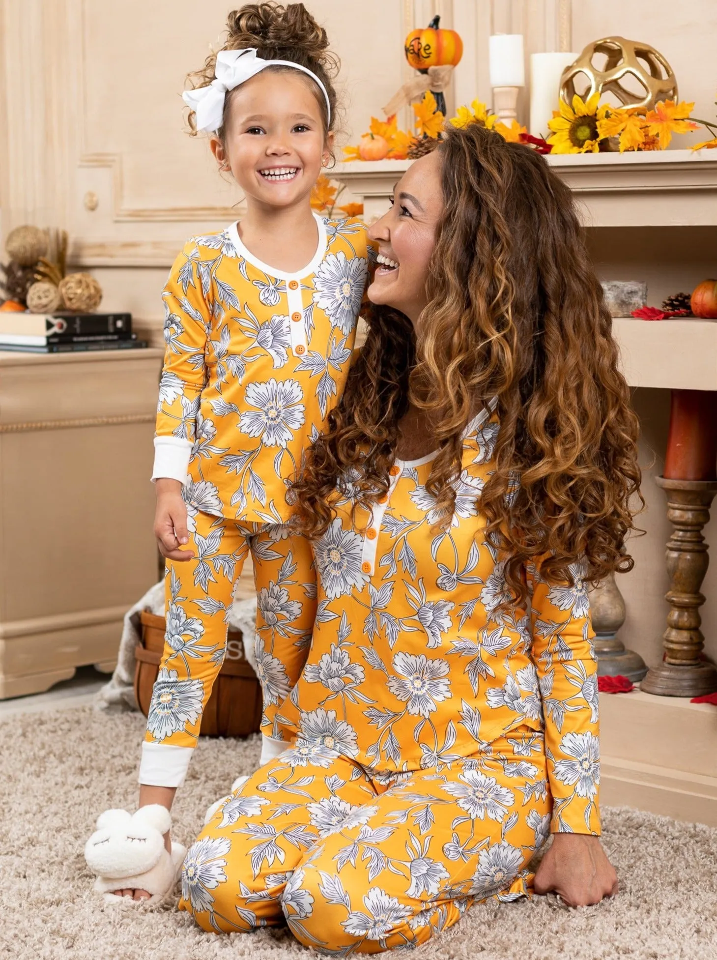 Mommy and Me Fall Flowers Pajama Set