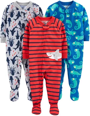 New Simple Joys by Carter's Baby and Toddler Boys' 3-Pack Loose Fit Polyester Jersey Footed Pajamas, Sz 18 Months! Great for Summer!