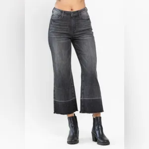 NWT Judy Blue Charcoal Grey High Rise Release Hem Wide Crop Jeans