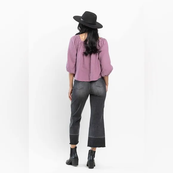 NWT Judy Blue Charcoal Grey High Rise Release Hem Wide Crop Jeans