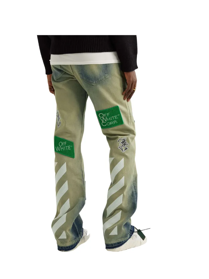 OFF-WHITE Diag Straight-Leg Bleached Appliquéd Jeans