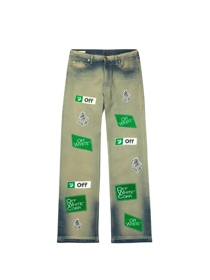OFF-WHITE Diag Straight-Leg Bleached Appliquéd Jeans