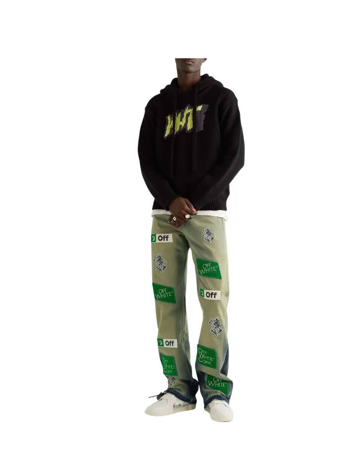OFF-WHITE Diag Straight-Leg Bleached Appliquéd Jeans