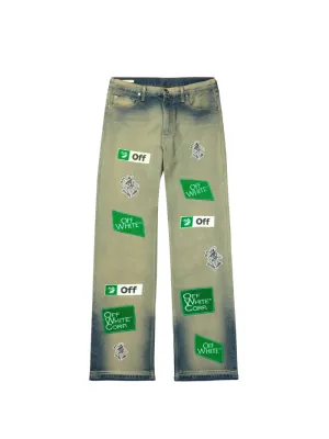 OFF-WHITE Diag Straight-Leg Bleached Appliquéd Jeans