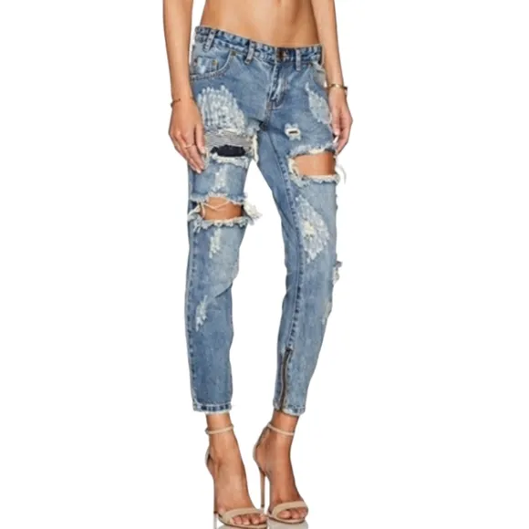 One Teaspoon DESTRESSED Patched Denim Jeans Trashed Free birds 27