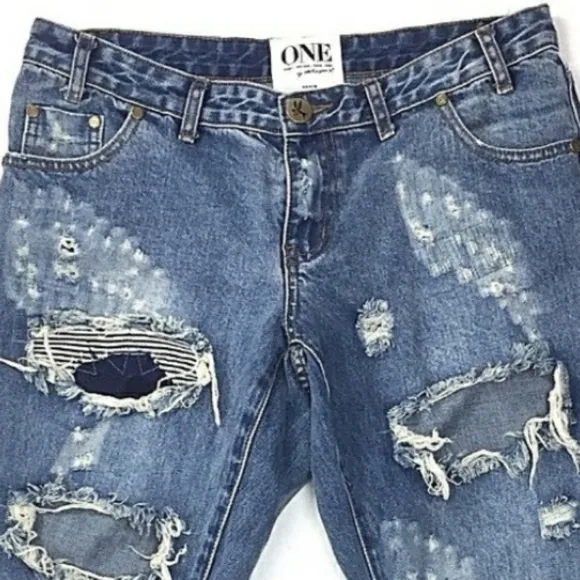One Teaspoon DESTRESSED Patched Denim Jeans Trashed Free birds 27