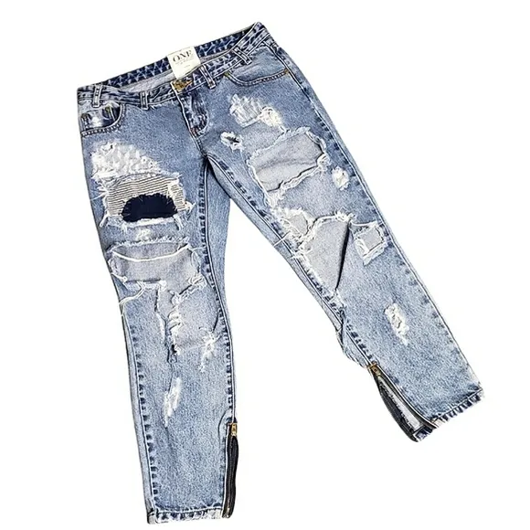 One Teaspoon DESTRESSED Patched Denim Jeans Trashed Free birds 27