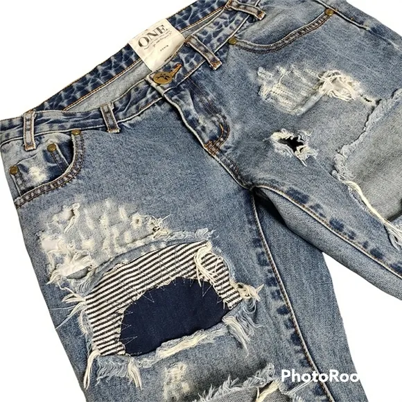 One Teaspoon DESTRESSED Patched Denim Jeans Trashed Free birds 27