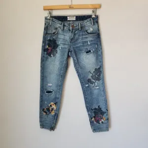 One x One Teaspoon Freebird Distressed Painted Rigid Skinny Jeans Ankle-Zip
