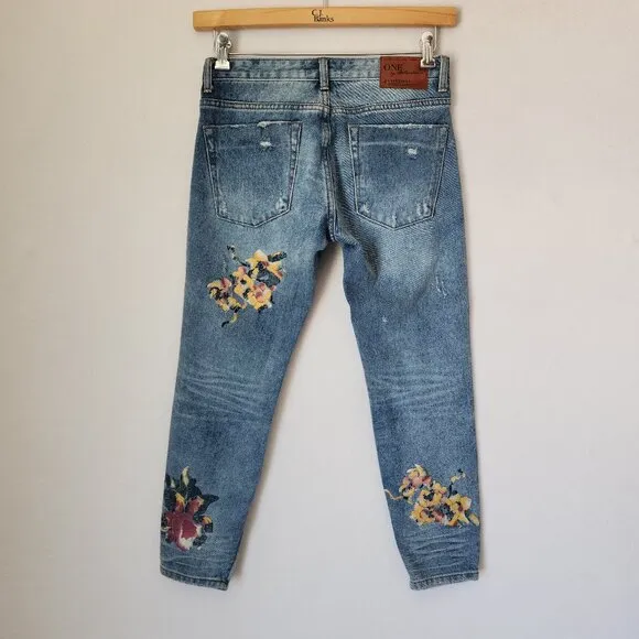 One x One Teaspoon Freebird Distressed Painted Rigid Skinny Jeans Ankle-Zip