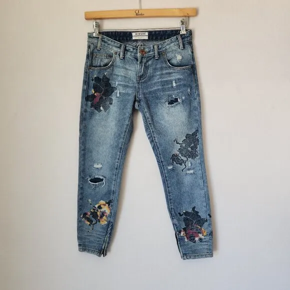 One x One Teaspoon Freebird Distressed Painted Rigid Skinny Jeans Ankle-Zip