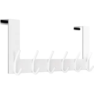 Over The Door White Coat Rack - 6 Hooks for Hanging Clothes, Hats, Towels