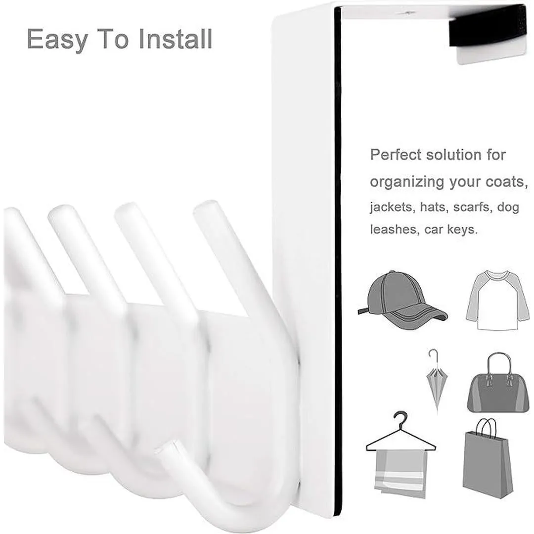 Over The Door White Coat Rack - 6 Hooks for Hanging Clothes, Hats, Towels