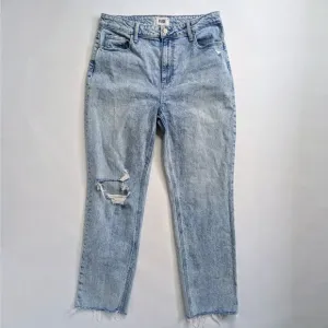 Paige Denim Jeans Stella Women's 31 Blue Raw Hem Distressed Gnarly Destructed