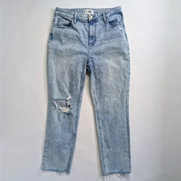 Paige Denim Jeans Stella Women's 31 Blue Raw Hem Distressed Gnarly Destructed