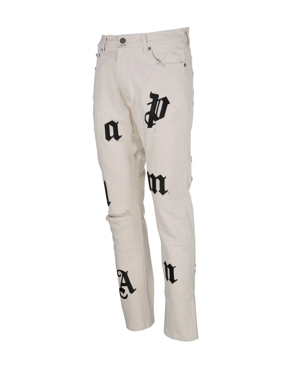 Palm Angels Palm Angels Distressed Logo-Patch Straight Leg Jeans