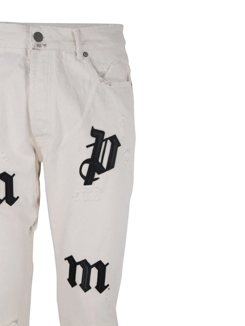 Palm Angels Palm Angels Distressed Logo-Patch Straight Leg Jeans