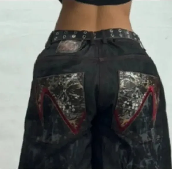 Patterned Flared Leg Jeans