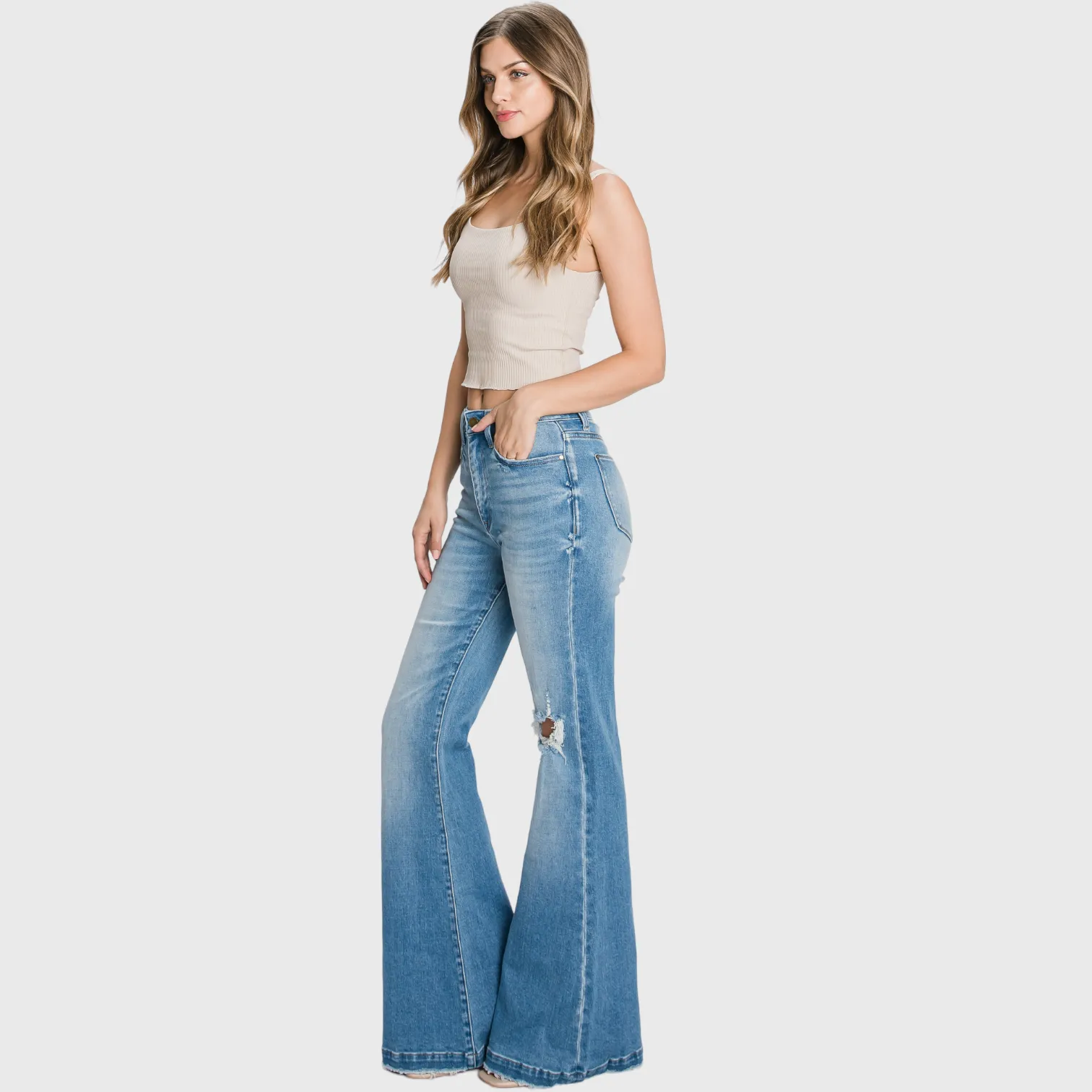 Petra153 | (Petite) Distressed Super High Rise 70's Inspired Flare