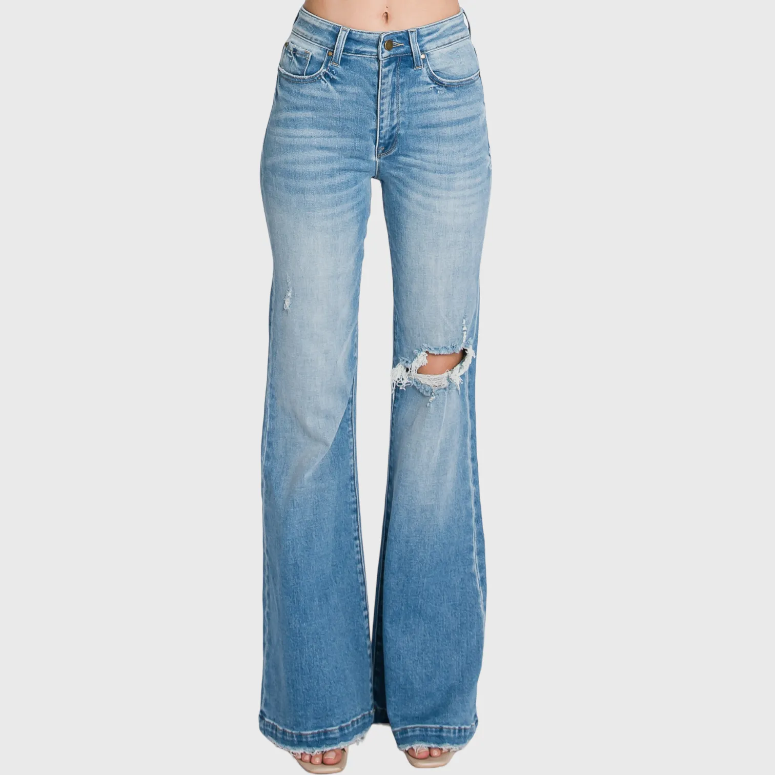 Petra153 | (Petite) Distressed Super High Rise 70's Inspired Flare