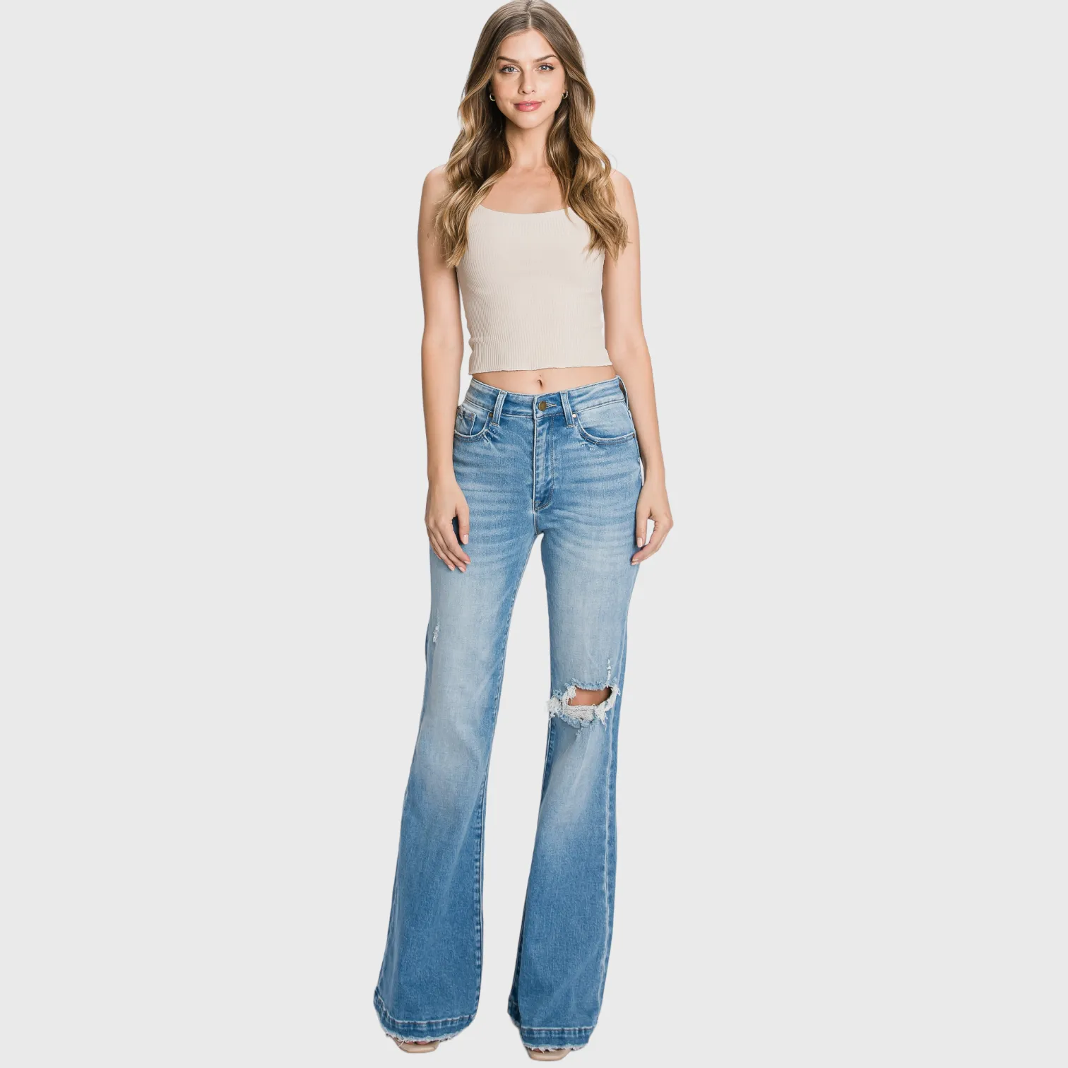 Petra153 | (Petite) Distressed Super High Rise 70's Inspired Flare