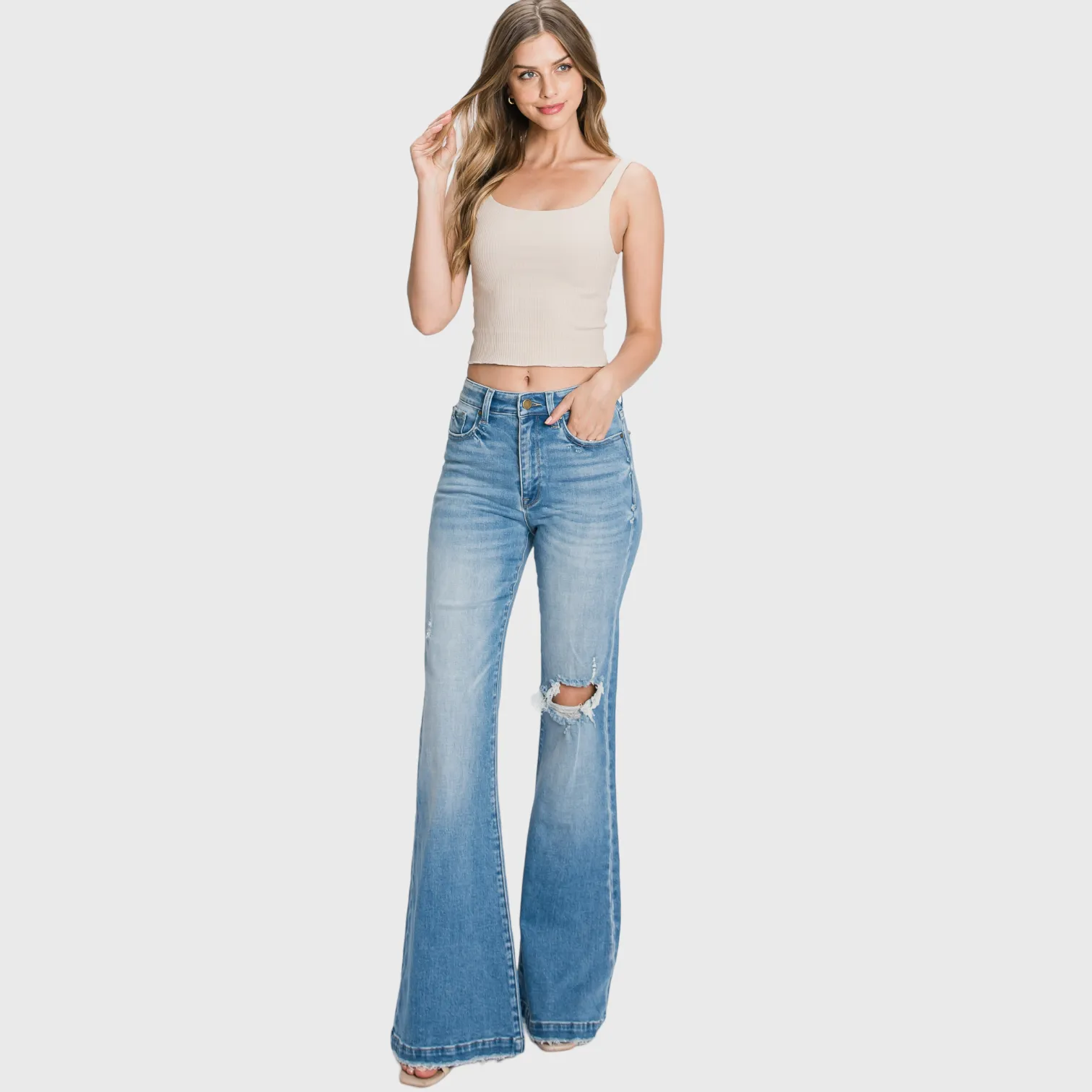 Petra153 | (Petite) Distressed Super High Rise 70's Inspired Flare