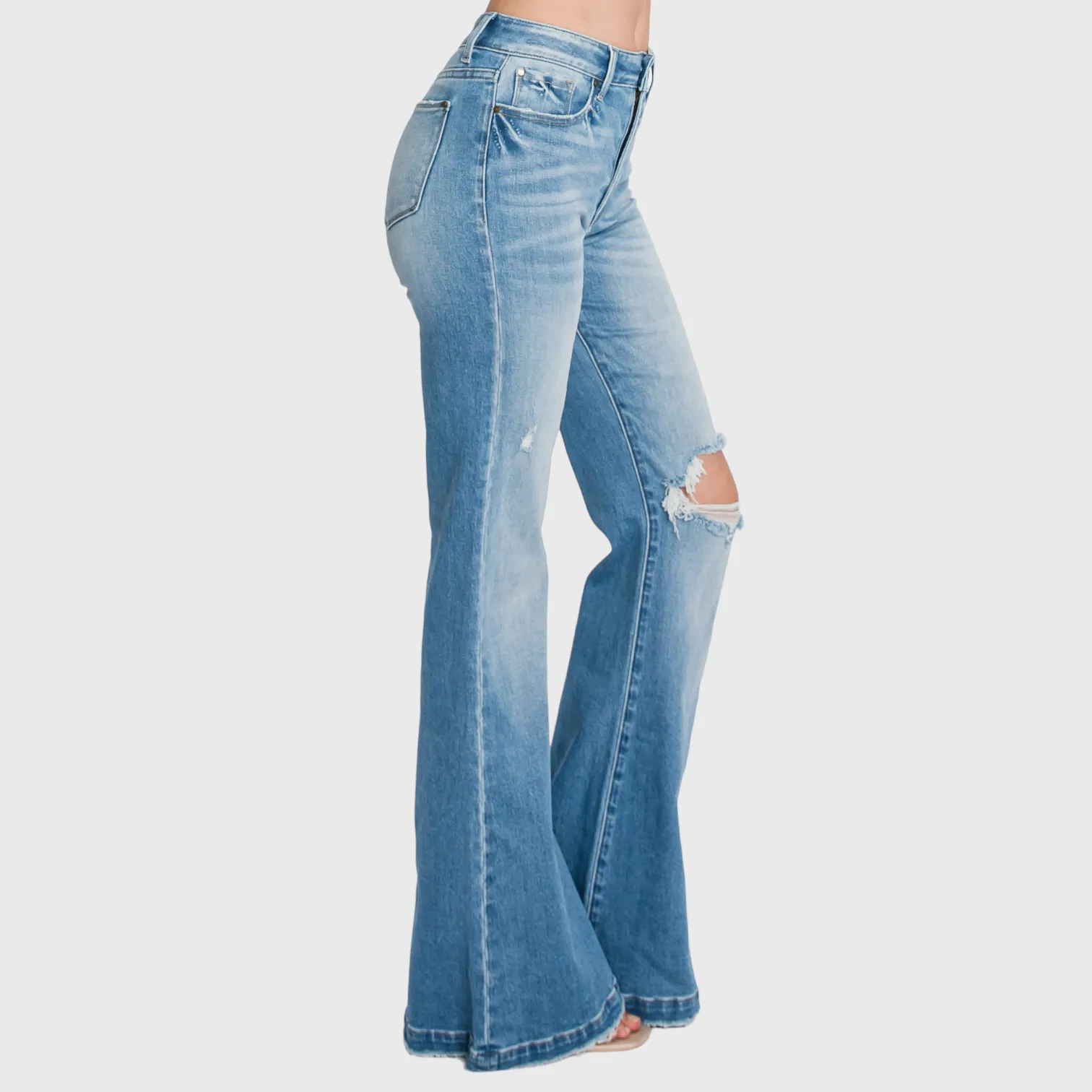 Petra153 | (Petite) Distressed Super High Rise 70's Inspired Flare