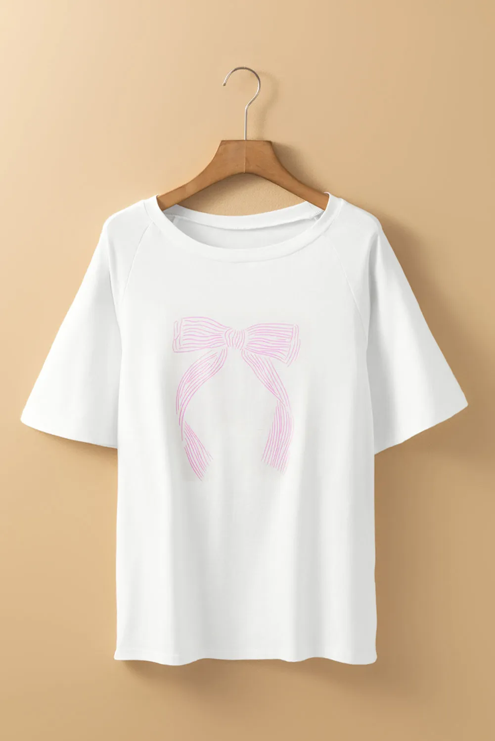 Pink Bow Knot Print Loose Fit Two Piece Casual Lounge Set