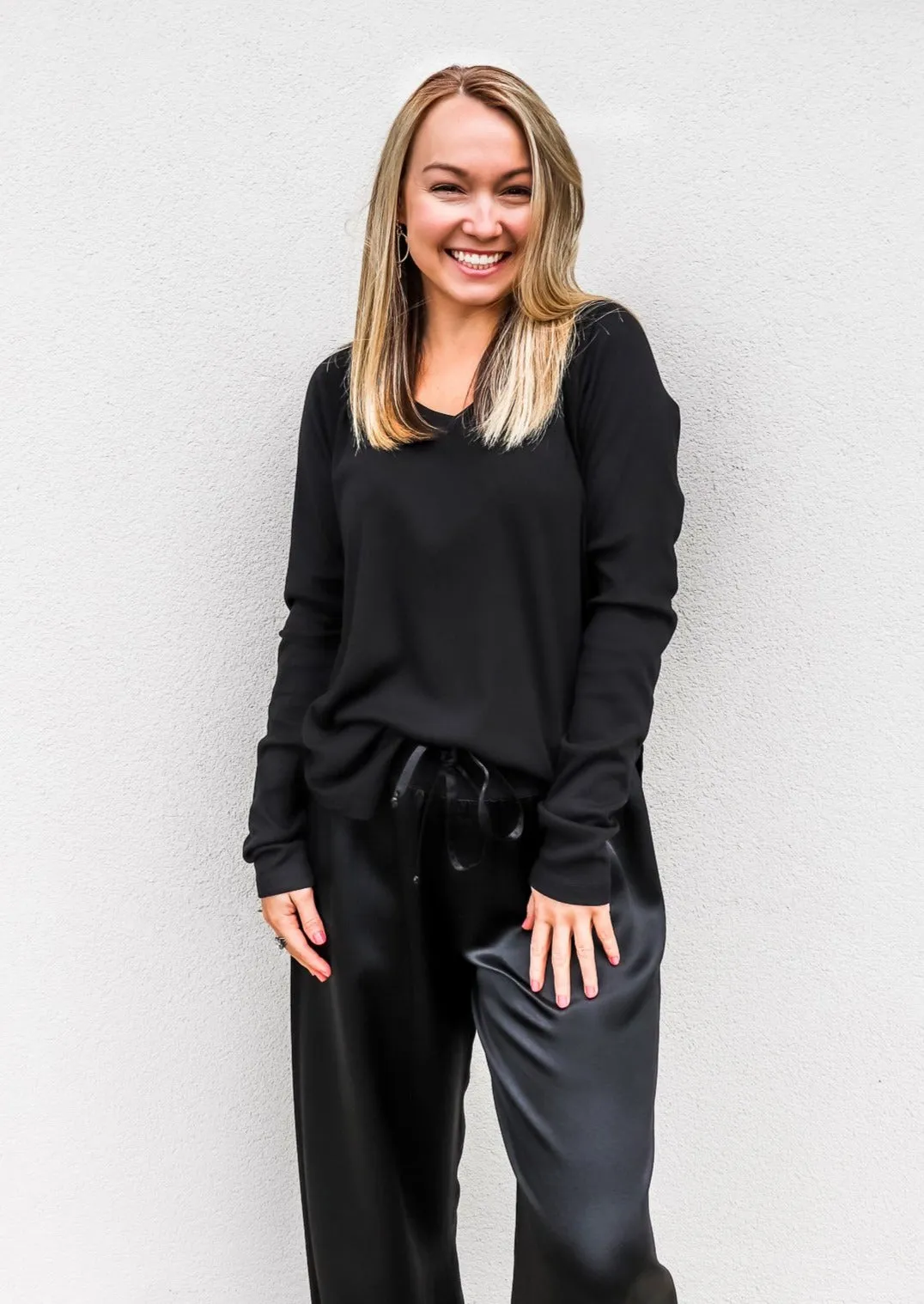 PJ Harlow Jolie Satin Pant in Black