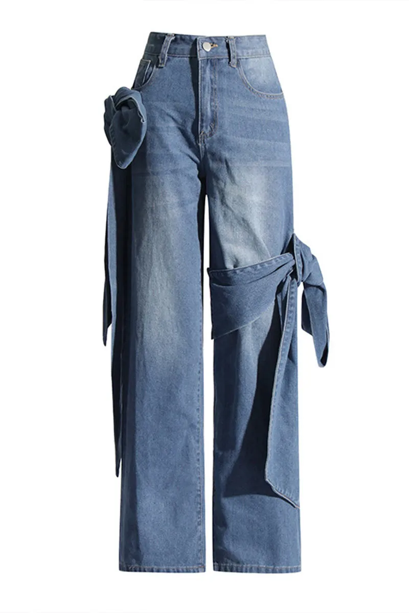 PK0382 Denim Bow Design Jeans