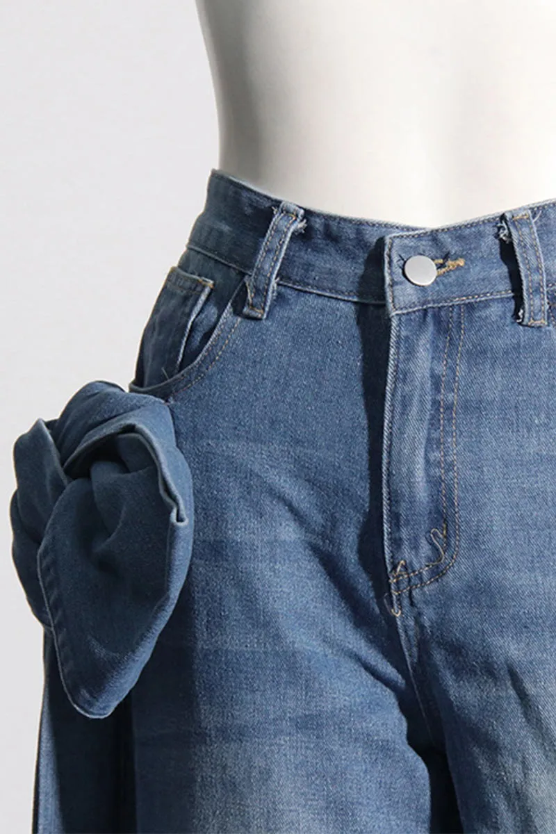 PK0382 Denim Bow Design Jeans